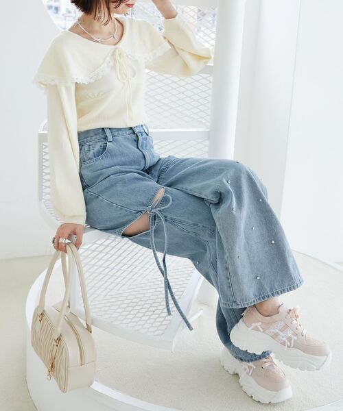 MAJESTIC LEGON（マジェスティックレゴン）の「レースカラー2WAYニット（ニット/セーター・レディース・ブラック/グレー/アイボリー・MEDIUM）」の4枚目の写真