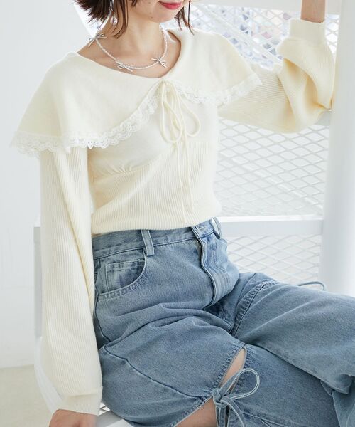 MAJESTIC LEGON（マジェスティックレゴン）の「レースカラー2WAYニット（ニット/セーター・レディース・ブラック/グレー/アイボリー・MEDIUM）」の5枚目の写真