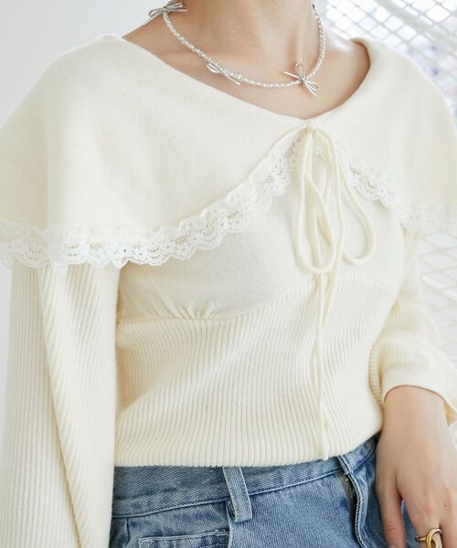 MAJESTIC LEGON（マジェスティックレゴン）の「レースカラー2WAYニット（ニット/セーター・レディース・ブラック/グレー/アイボリー・MEDIUM）」の6枚目の写真