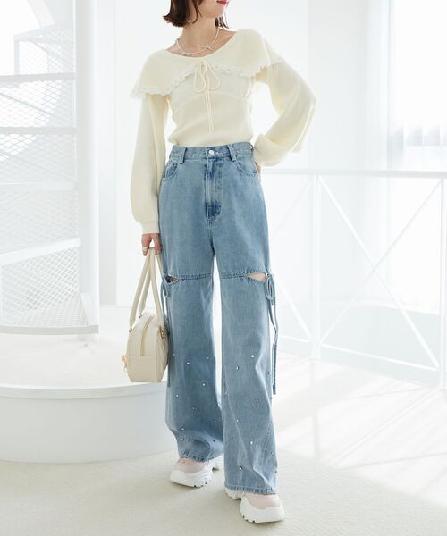 MAJESTIC LEGON（マジェスティックレゴン）の「レースカラー2WAYニット（ニット/セーター・レディース・ブラック/グレー/アイボリー・MEDIUM）」の7枚目の写真