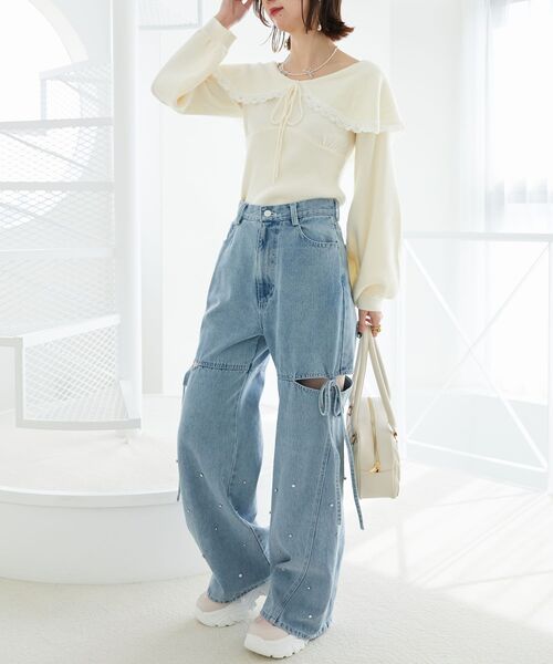 MAJESTIC LEGON（マジェスティックレゴン）の「レースカラー2WAYニット（ニット/セーター・レディース・ブラック/グレー/アイボリー・MEDIUM）」の8枚目の写真