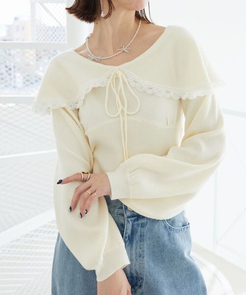 MAJESTIC LEGON（マジェスティックレゴン）の「レースカラー2WAYニット（ニット/セーター・レディース・ブラック/グレー/アイボリー・MEDIUM）」の9枚目の写真