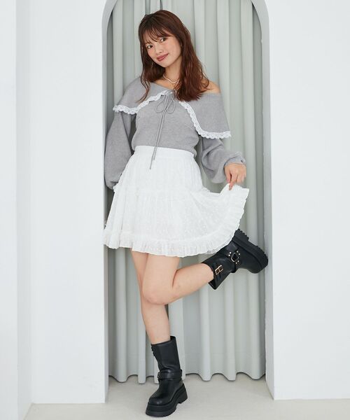 MAJESTIC LEGON（マジェスティックレゴン）の「レースカラー2WAYニット（ニット/セーター・レディース・ブラック/グレー/アイボリー・MEDIUM）」の12枚目の写真