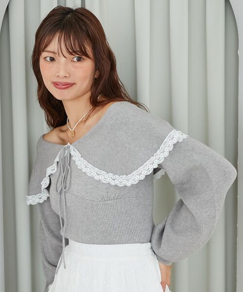 MAJESTIC LEGON（マジェスティックレゴン）の「レースカラー2WAYニット（ニット/セーター・レディース・ブラック/グレー/アイボリー・MEDIUM）」の16枚目の写真