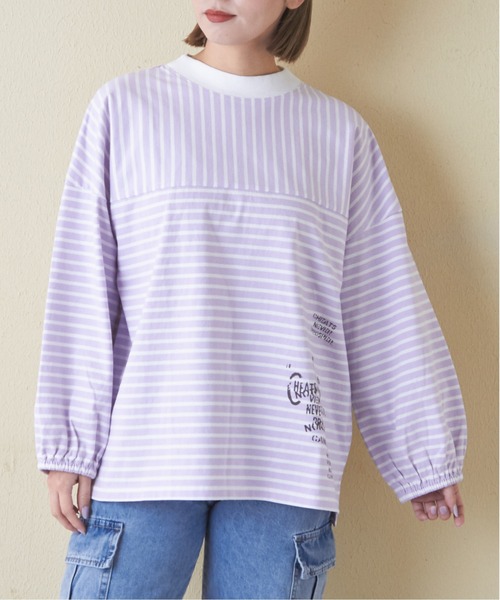 CUBE SUGAR(キューブシュガー)の「先染めボーダーカットソーパフスリーブプルオーバー(Tシャツ/カットソー・レディース・マルチ/ホワイト/ラベンダー/イエロー/ブルー・M)」の4枚目の写真