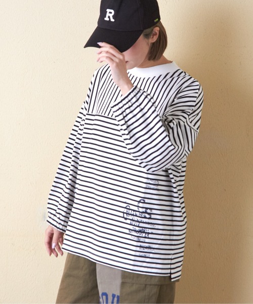 CUBE SUGAR(キューブシュガー)の「先染めボーダーカットソーパフスリーブプルオーバー(Tシャツ/カットソー・レディース・マルチ/ホワイト/ラベンダー/イエロー/ブルー・M)」の2枚目の写真