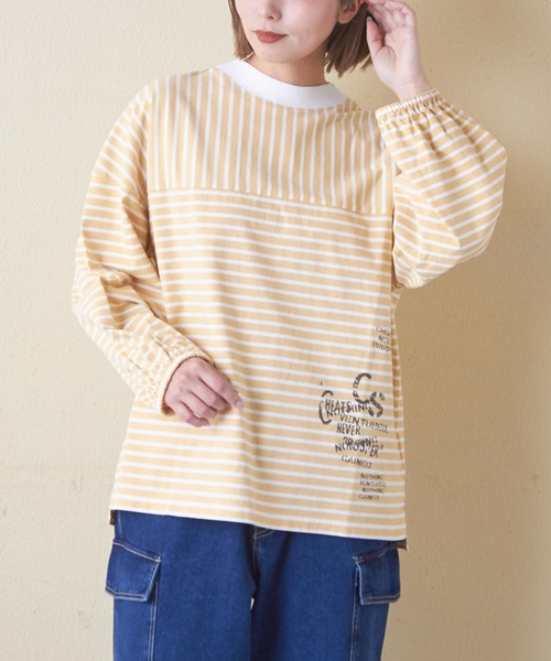 CUBE SUGAR(キューブシュガー)の「先染めボーダーカットソーパフスリーブプルオーバー(Tシャツ/カットソー・レディース・マルチ/ホワイト/ラベンダー/イエロー/ブルー・M)」の5枚目の写真