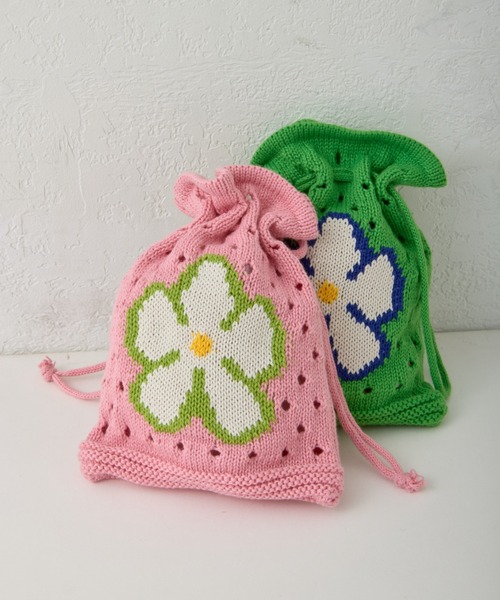 CIAOPANIC TYPY(チャオパニックティピー)の「【2025年S/S新作】【KIDS】アソート柄ニット巾着BAG(ハンドバッグ・キッズ・ピンク/グリーン/グレー/ブラック・ONE SIZE)」の4枚目の写真