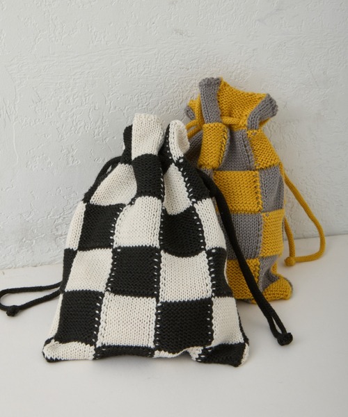 CIAOPANIC TYPY(チャオパニックティピー)の「【2025年S/S新作】【KIDS】アソート柄ニット巾着BAG(ハンドバッグ・キッズ・ピンク/グリーン/グレー/ブラック・ONE SIZE)」の5枚目の写真