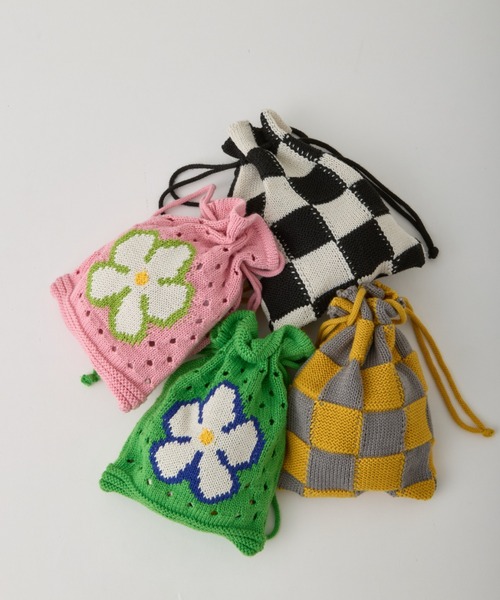 CIAOPANIC TYPY(チャオパニックティピー)の「【2025年S/S新作】【KIDS】アソート柄ニット巾着BAG(ハンドバッグ・キッズ・ピンク/グリーン/グレー/ブラック・ONE SIZE)」の8枚目の写真