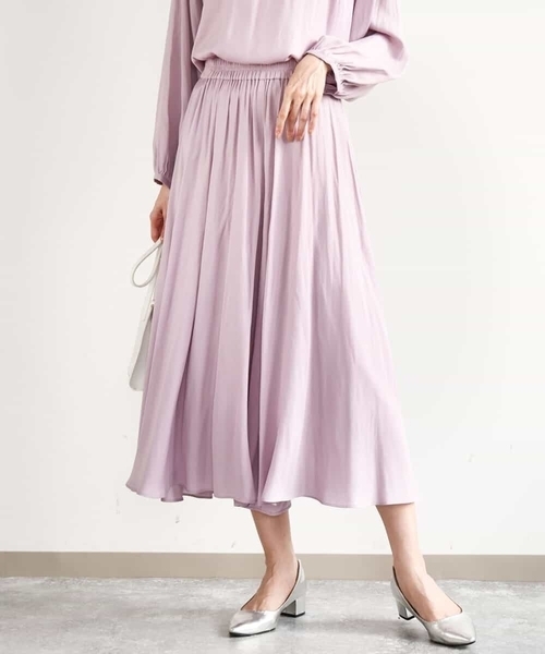 MK MICHEL KLEIN（エムケーミッシェルクラン）の「サテンガウチョパンツ/接触冷感/洗える（その他パンツ・レディース・ブルー/ライトグレー/ネイビー/ラベンダー/ダークグレー/ライトブラウン/カーキ/ミント/ライトブルー/ダークカーキ/ダークネイビー/カリビアンブルー/ベージュ/モカ/ピンク/ブルーグリーン/ライトベージュ・38）」の16枚目の写真