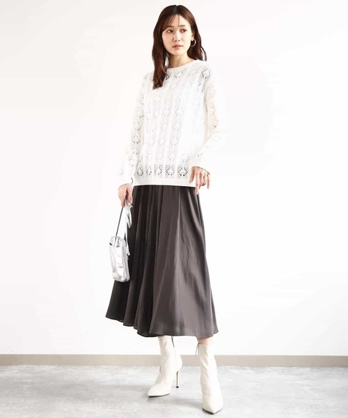 MK MICHEL KLEIN（エムケーミッシェルクラン）の「サテンガウチョパンツ/接触冷感/洗える（その他パンツ・レディース・ブルー/ライトグレー/ネイビー/ラベンダー/ダークグレー/ライトブラウン/カーキ/ミント/ライトブルー/ダークカーキ/ダークネイビー/カリビアンブルー/ベージュ/モカ/ピンク/ブルーグリーン/ライトベージュ・38）」の22枚目の写真