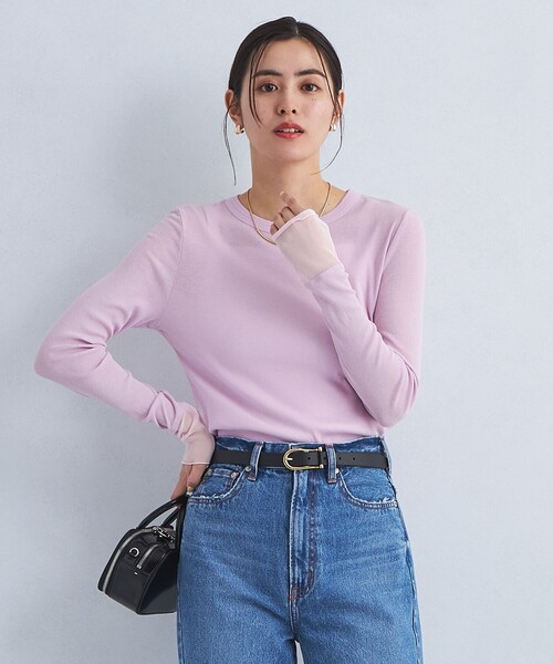 green label relaxing（グリーンレーベルリラクシング）の「チュール ドッキング シアー プルオーバー（Tシャツ/カットソー・レディース・ピンク/イエロー/オフホワイト/ブラック・FREE）」の4枚目の写真