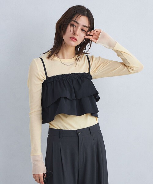 green label relaxing（グリーンレーベルリラクシング）の「チュール ドッキング シアー プルオーバー（Tシャツ/カットソー・レディース・ピンク/イエロー/オフホワイト/ブラック・FREE）」の3枚目の写真