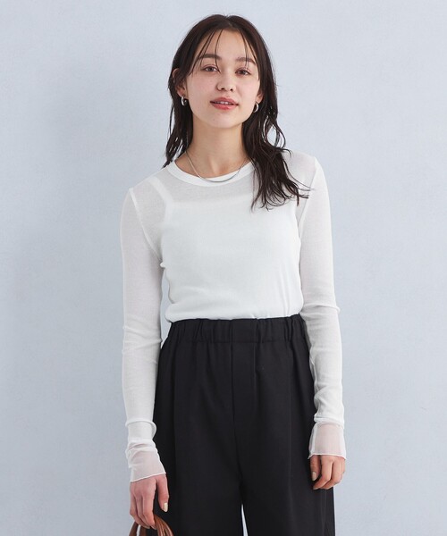 green label relaxing（グリーンレーベルリラクシング）の「チュール ドッキング シアー プルオーバー（Tシャツ/カットソー・レディース・ピンク/イエロー/オフホワイト/ブラック・FREE）」の5枚目の写真