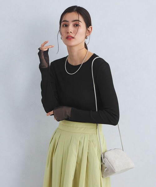 green label relaxing（グリーンレーベルリラクシング）の「チュール ドッキング シアー プルオーバー（Tシャツ/カットソー・レディース・ピンク/イエロー/オフホワイト/ブラック・FREE）」の8枚目の写真