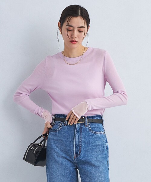 green label relaxing（グリーンレーベルリラクシング）の「チュール ドッキング シアー プルオーバー（Tシャツ/カットソー・レディース・ピンク/イエロー/オフホワイト/ブラック・FREE）」の14枚目の写真