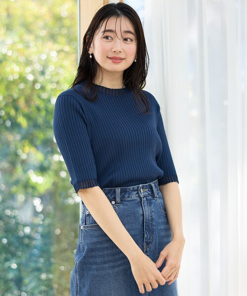 ANY(エニィ)の「ポイントシアーリブニット(ニット/セーター・レディース・アイボリー系/ネイビー系/グリーン系・2/3)」の8枚目の写真