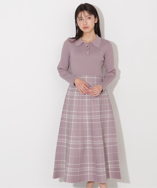 トッカワンピース(130サイズ) ボレロ付き♡ ジルスチュアート セール】◇ポロシャツ切り替えチェックニットワンピース