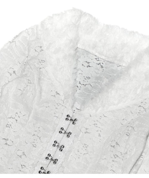 XU（エックスユー）の「【Never mind the XU】front hook lace cardigan / 【ネバーマインド ザ エックスユー】フロントフックレース長袖カーディガン（カーディガン/ボレロ・レディース・ホワイト/ブラック・ONE SIZE）」の4枚目の写真