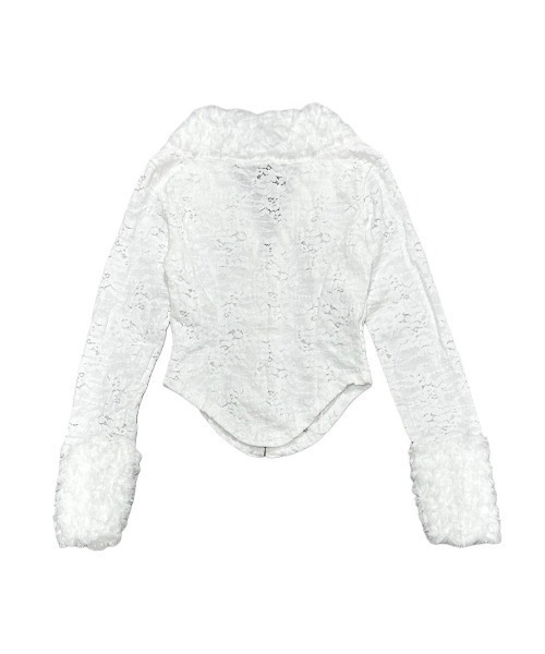 XU（エックスユー）の「【Never mind the XU】front hook lace cardigan / 【ネバーマインド ザ エックスユー】フロントフックレース長袖カーディガン（カーディガン/ボレロ・レディース・ホワイト/ブラック・ONE SIZE）」の3枚目の写真