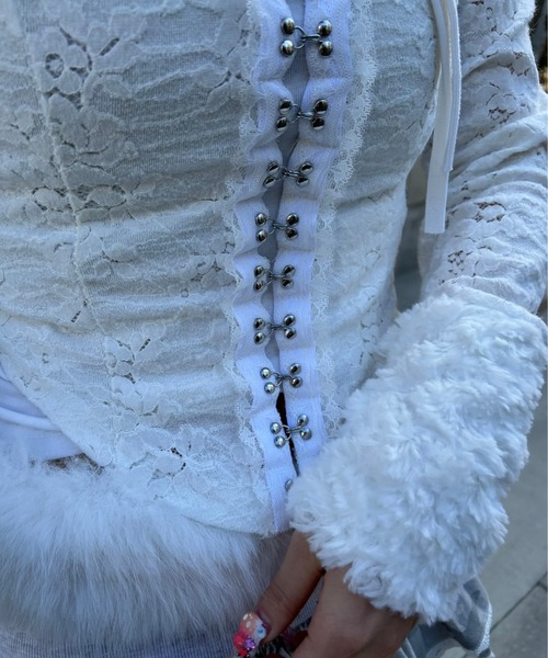 XU（エックスユー）の「【Never mind the XU】front hook lace cardigan / 【ネバーマインド ザ エックスユー】フロントフックレース長袖カーディガン（カーディガン/ボレロ・レディース・ホワイト/ブラック・ONE SIZE）」の19枚目の写真