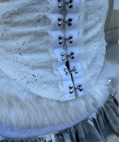 XU（エックスユー）の「【Never mind the XU】front hook lace cardigan / 【ネバーマインド ザ エックスユー】フロントフックレース長袖カーディガン（カーディガン/ボレロ・レディース・ホワイト/ブラック・ONE SIZE）」の20枚目の写真