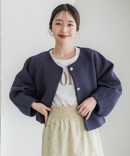 バウンススウェットクロップド金ボタンジャケット（ブルゾン