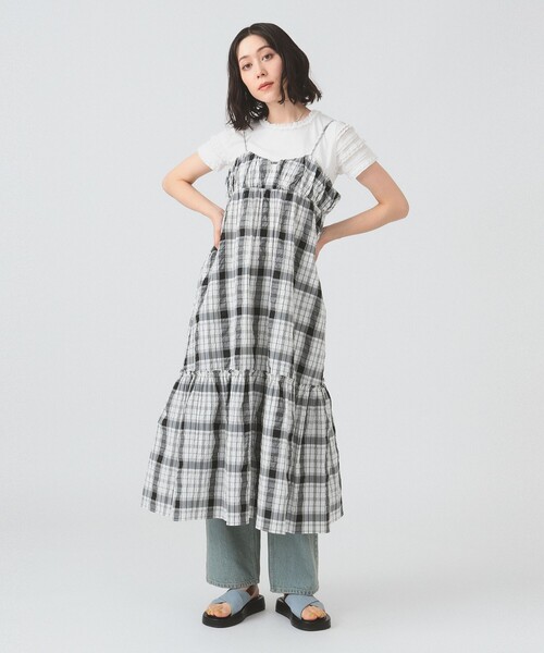 Ray BEAMS（レイビームス）の「チェック ティアード キャミ ワンピース（ワンピース・レディース・グリーン/ホワイト×ブラック・ONE SIZE）」の20枚目の写真