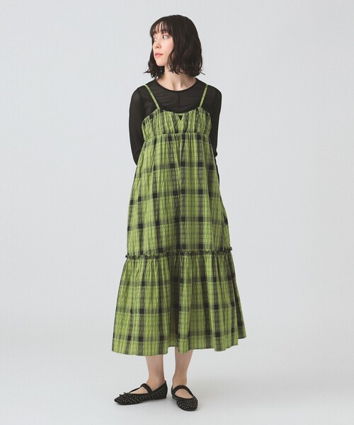 Ray BEAMS（レイビームス）の「チェック ティアード キャミ ワンピース（ワンピース・レディース・グリーン/ホワイト×ブラック・ONE SIZE）」の15枚目の写真
