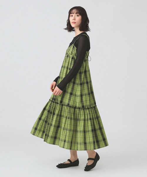 Ray BEAMS（レイビームス）の「チェック ティアード キャミ ワンピース（ワンピース・レディース・グリーン/ホワイト×ブラック・ONE SIZE）」の14枚目の写真
