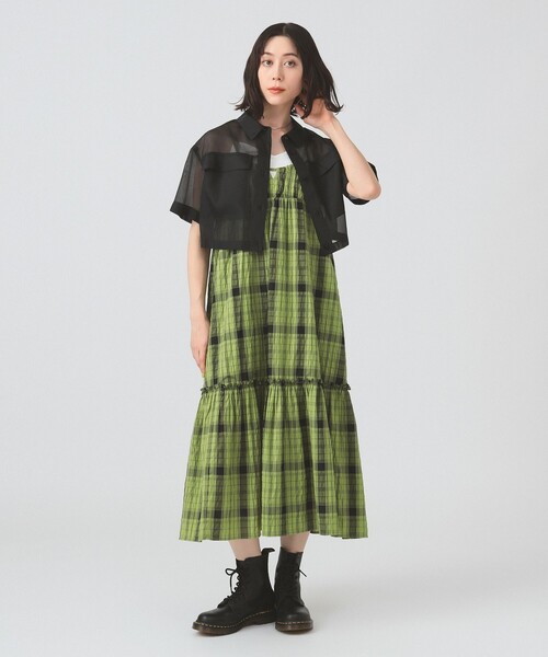 Ray BEAMS（レイビームス）の「チェック ティアード キャミ ワンピース（ワンピース・レディース・グリーン/ホワイト×ブラック・ONE SIZE）」の12枚目の写真