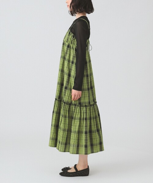 Ray BEAMS（レイビームス）の「チェック ティアード キャミ ワンピース（ワンピース・レディース・グリーン/ホワイト×ブラック・ONE SIZE）」の10枚目の写真