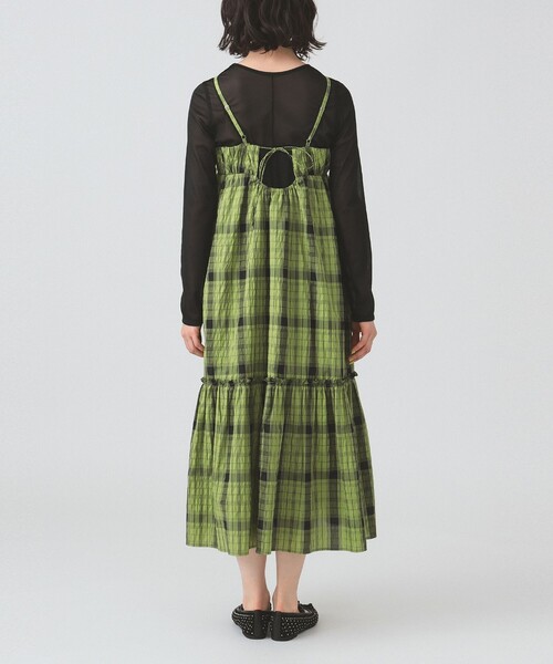 Ray BEAMS（レイビームス）の「チェック ティアード キャミ ワンピース（ワンピース・レディース・グリーン/ホワイト×ブラック・ONE SIZE）」の9枚目の写真