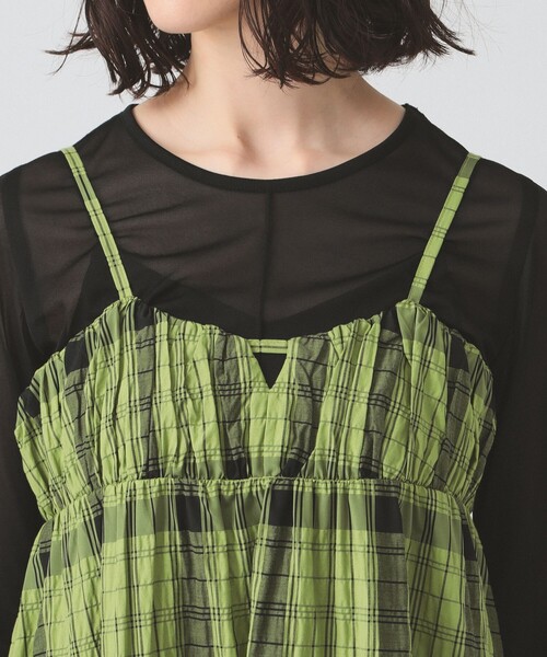Ray BEAMS（レイビームス）の「チェック ティアード キャミ ワンピース（ワンピース・レディース・グリーン/ホワイト×ブラック・ONE SIZE）」の7枚目の写真