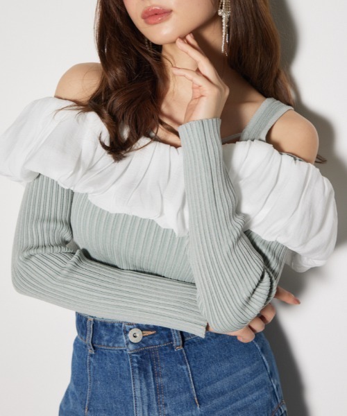 rienda（リエンダ）の「2WAYバルーンニットトップス（ニット/セーター・レディース・ホワイト/ダークグレー/ライトグリーン・FREE）」の3枚目の写真