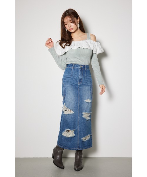 rienda（リエンダ）の「2WAYバルーンニットトップス（ニット/セーター・レディース・ホワイト/ダークグレー/ライトグリーン・FREE）」の18枚目の写真