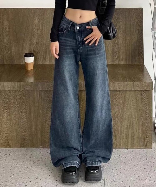 shameless(シェイムレス)の「ユーズドライクセミワイドデニム(デニムパンツ・レディース・ネイビー・S/M)」の1枚目の写真