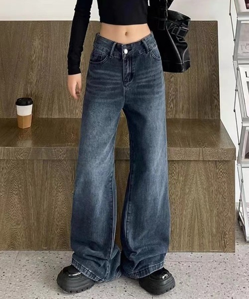 shameless(シェイムレス)の「ユーズドライクセミワイドデニム(デニムパンツ・レディース・ネイビー・S/M)」の3枚目の写真
