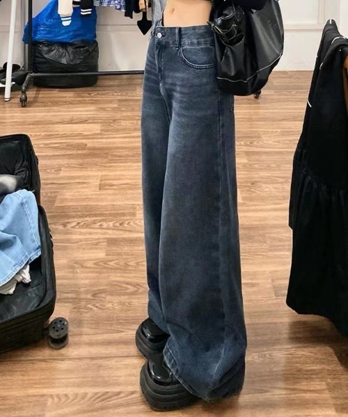 shameless(シェイムレス)の「ユーズドライクセミワイドデニム(デニムパンツ・レディース・ネイビー・S/M)」の4枚目の写真
