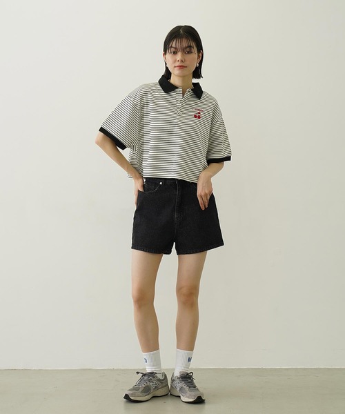 MILKFED.（ミルクフェド）の「COOPER HEART DENIM SHORT PANTS（デニムパンツ・レディース・ライトインディゴブルー/ブラック・M/S）」の5枚目の写真