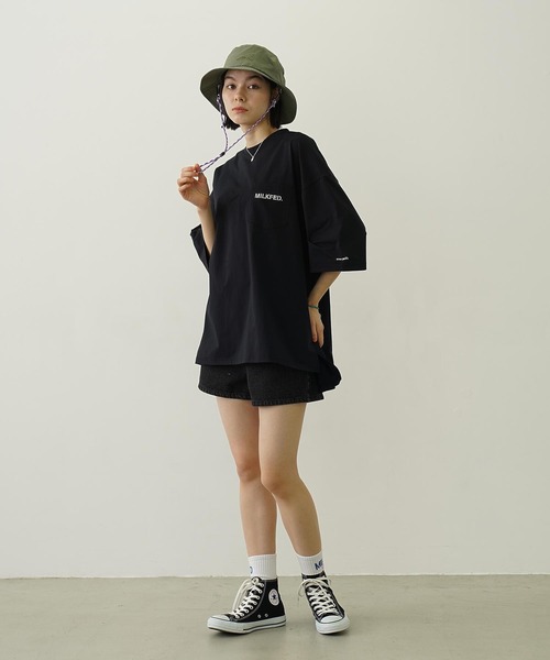MILKFED.（ミルクフェド）の「COOPER HEART DENIM SHORT PANTS（デニムパンツ・レディース・ライトインディゴブルー/ブラック・M/S）」の10枚目の写真