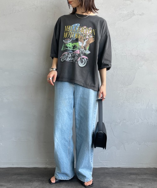 新品タグ付MICALLEMICALLE デニム ドッキング カットソー Tシャツ ♥️新品未使用♥️ MICALLEMICALLE デニム ドッキングトップス