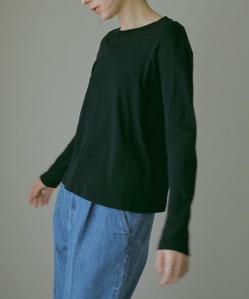 MANOF　シースルーレイヤードトップス　黒　マノフ　カットソー　Tシャツ CATEGORY MANOF | t / wo