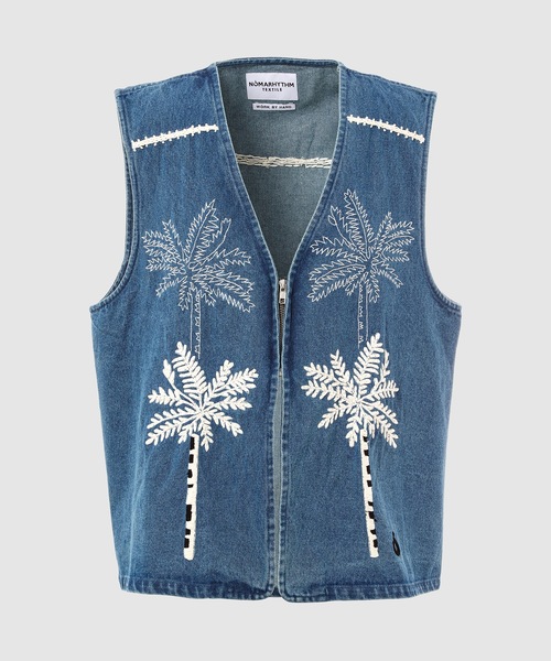 NOMA t.d.(ノーマティーディー)の「Palm Tree Hand Embroidery Vest(ベスト・メンズ・インディゴブルー/ブラック・3)」の1枚目の写真