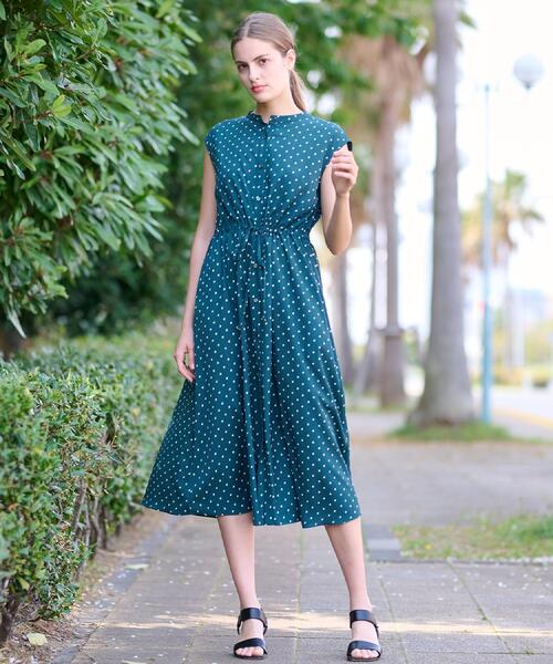 DRESSTERIOR（ドレステリア）の「【ポケットあり/後ろウエストゴム】ドットプリントフレンチスリーブワンピ（ワンピース・レディース・ネイビー系/グリーン系その他2・34/36/38）」の4枚目の写真