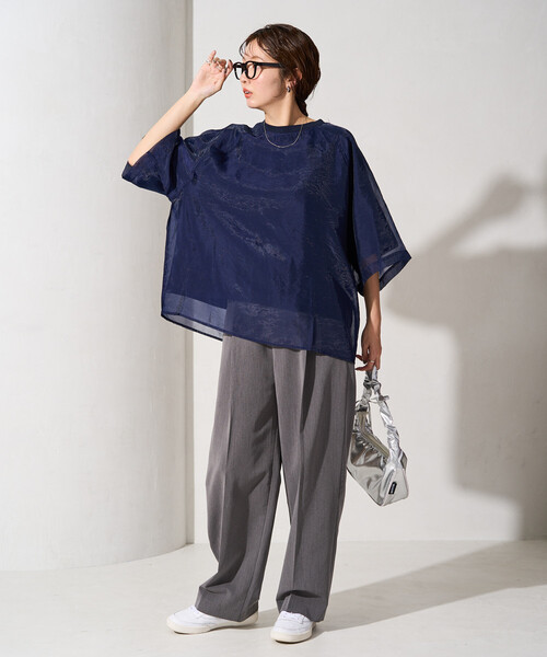 セール】限定展開 オーガンジー×カットソー 重ね ラグラン 半袖 T