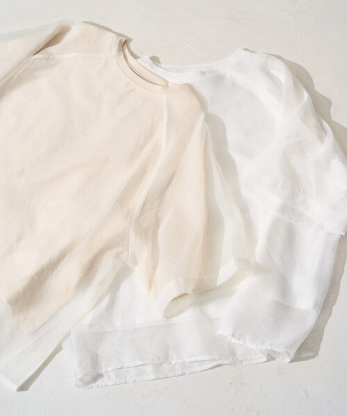 FREAK'S STORE(フリークスストア)の「限定展開 オーガンジー×カットソー 重ね ラグラン 半袖 Tシャツ(Tシャツ/カットソー・レディース・ブラック/ブルーグレー/オフホワイト/ナチュラル/ベージュ/ネイビー/コーラルピンク/ライトグリーン/ピンク・フリ-)」の17枚目の写真