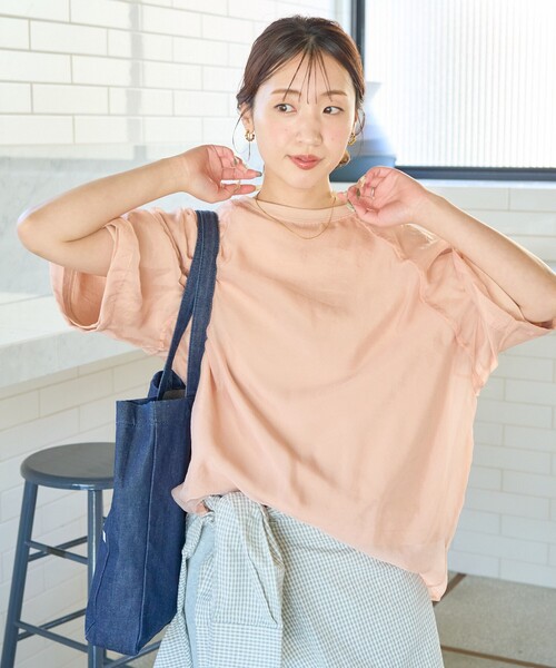 セール】限定展開 オーガンジー×カットソー 重ね ラグラン 半袖 T