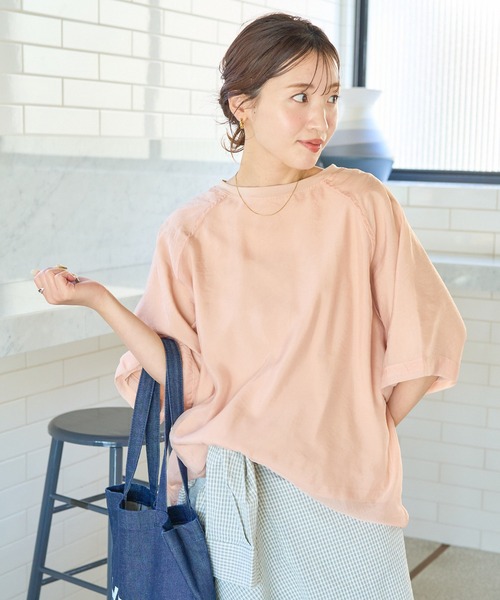 FREAK'S STORE(フリークスストア)の「限定展開 オーガンジー×カットソー 重ね ラグラン 半袖 Tシャツ(Tシャツ/カットソー・レディース・ブラック/ブルーグレー/オフホワイト/ナチュラル/ベージュ/ネイビー/コーラルピンク/ライトグリーン/ピンク・フリ-)」の10枚目の写真